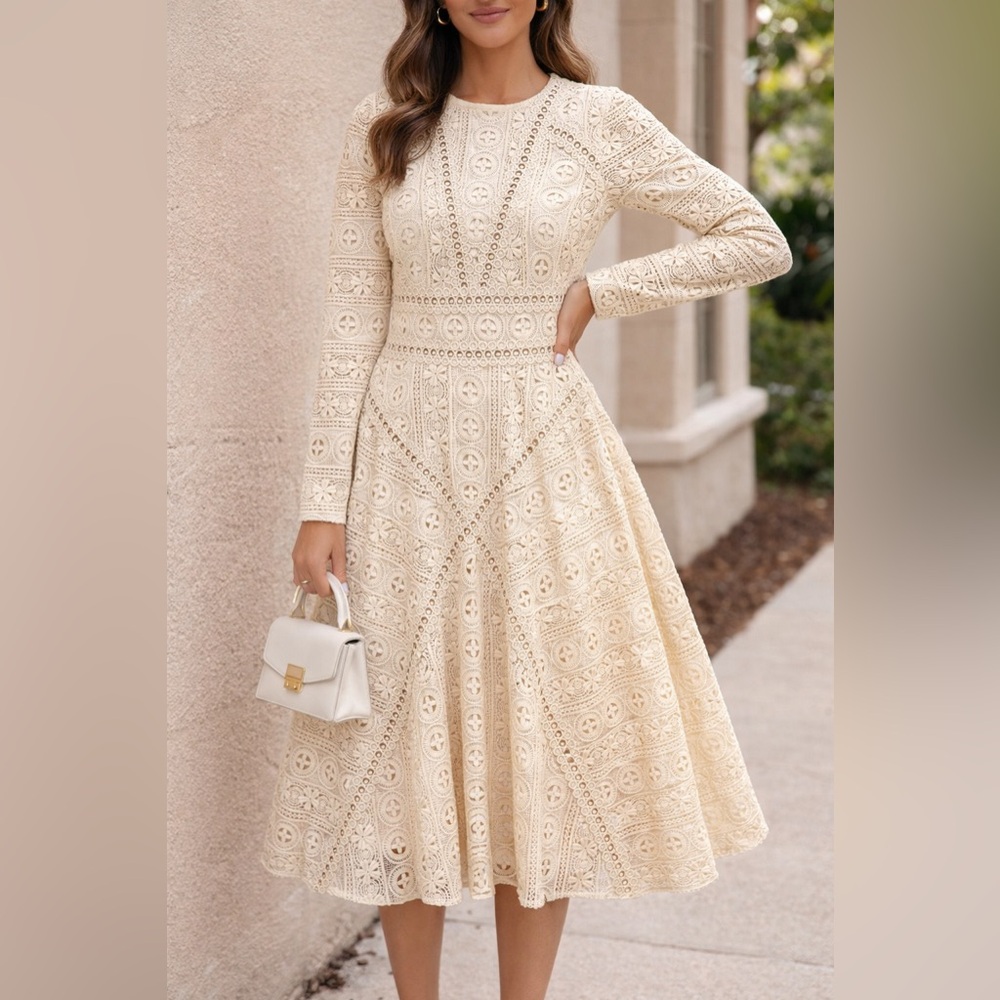 Front Row by Sara & Goldy Cream Lace Midi Dress Cottagecore Romantic Prairie